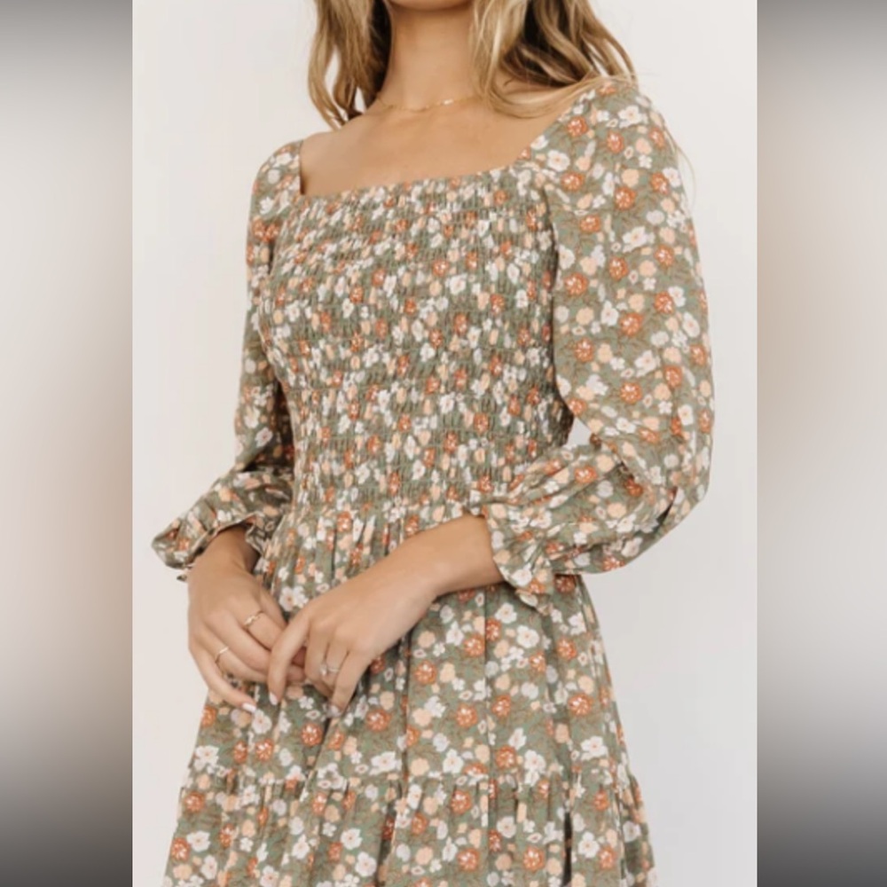 Baltic Born XL Olive Floral Marta Smocked Midi Dress NWT